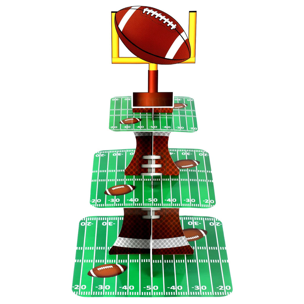 Nuenen Football Theme Party Cupcake Stand Decorations, 3 Tier Cupcake Concession Tower Sports Theme Birthday Dessert Stand Holder for Sports Tailgate Party Supplies Decoration (Football)