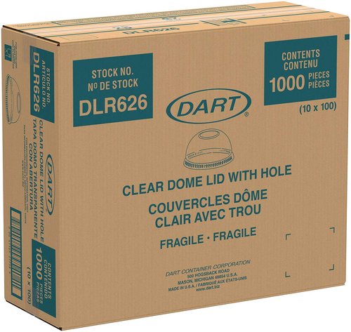 Dart DLR626 Clear Lid PET 626 Dome With Hole (Case of 1000)
