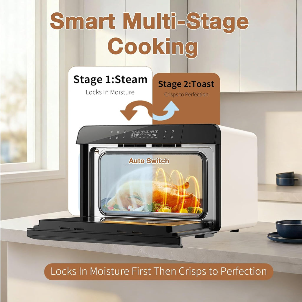 ROBAM Toaster Air Fryer Combi Oven - 20-in-1 Countertop Steam Oven with Multi-Stage Cooking & 30 Recipes (White)