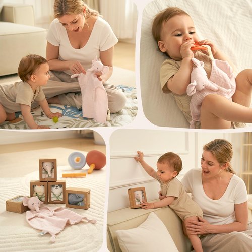 Momcozy Loveys for Babies with Cotton - Soft Security Blanket for Boy or Girl for Self-Soothing On-The-Go-Portable & Anti-Drop Design - Newborn Gift，Must Have（Light Pink 14 inch）