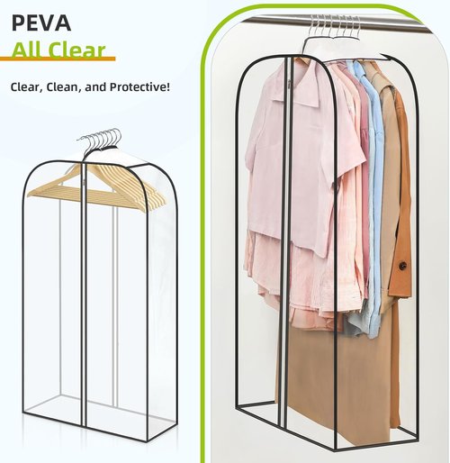 LANDNEOO Clear Garment Bags - 6 Pack Zippered Hanging Clothes Storage for Coats, Dresses, and Furs - 40'' Long