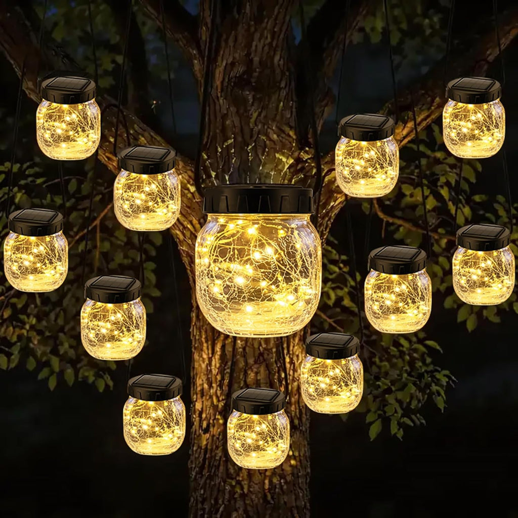 Skiennix 12 Pack Small Solar Lanterns - Waterproof Cracked Glass Globe Lights for Outdoor Decor | Warm White