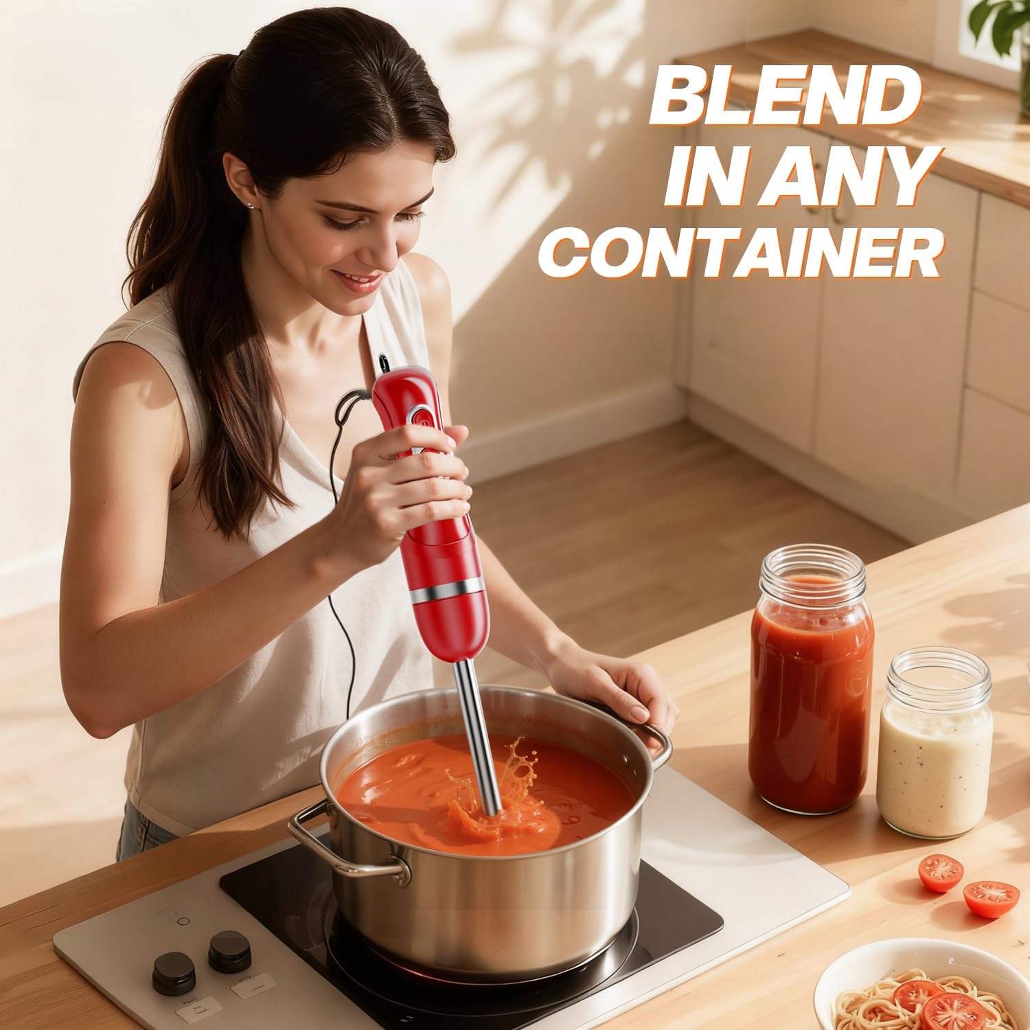Skiennix Immersion Blender - Handheld Electric Stick Mixer with Stainless Steel Blades | 2 Speed Settings for Smoothies & Soups