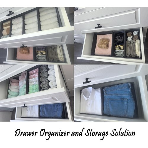 Bructhun Sock Drawer Organizer 3 Pack - Collapsible Fabric Storage Bins for Underwear Divider, Small Closet Organizers with 3 Compartments, Raw White