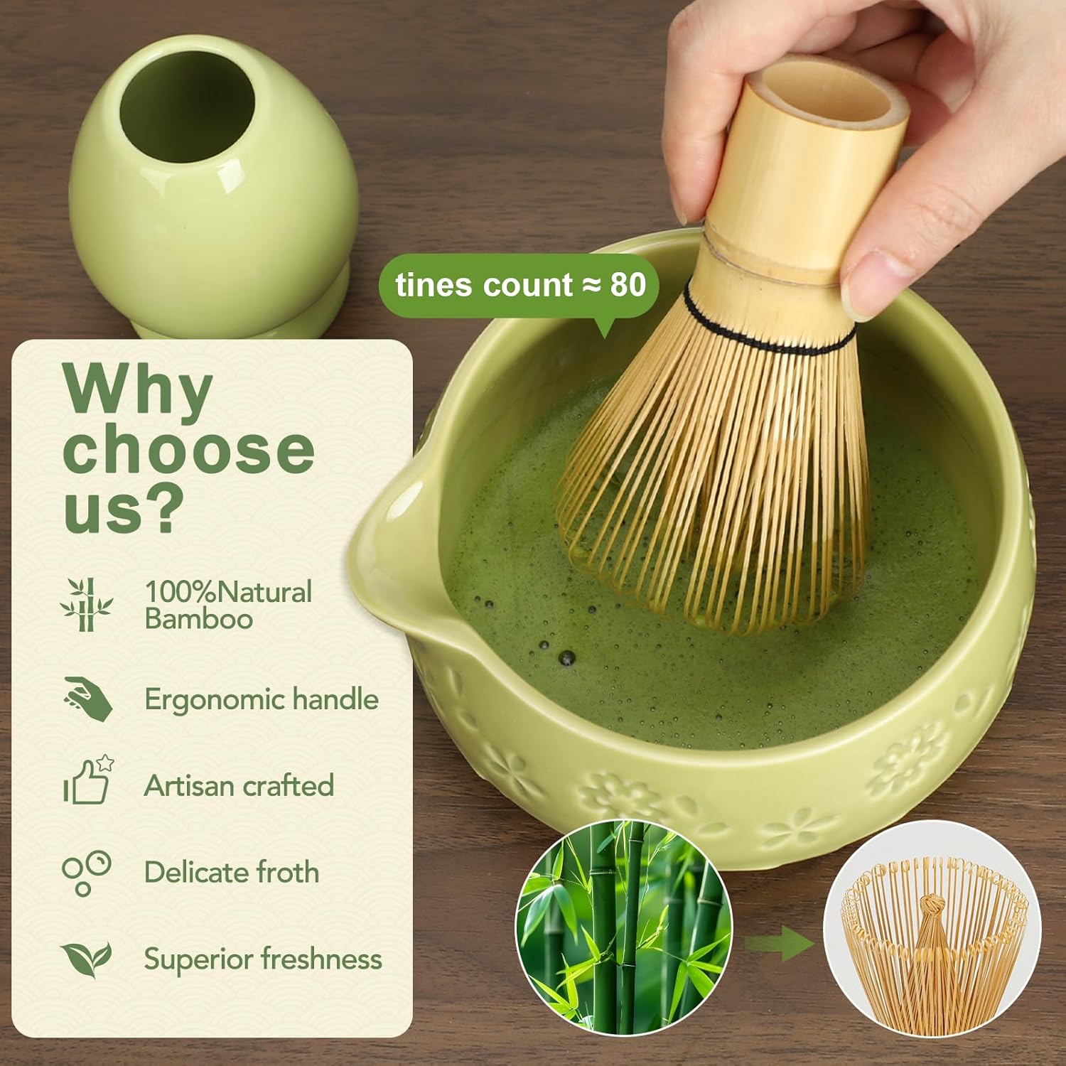 Skiennix Matcha Whisk Set - 8-Piece Ceramic Matcha Kit with Bowl, Chasen Holder & Scoop Rest | Perfect Gift for Matcha Lovers