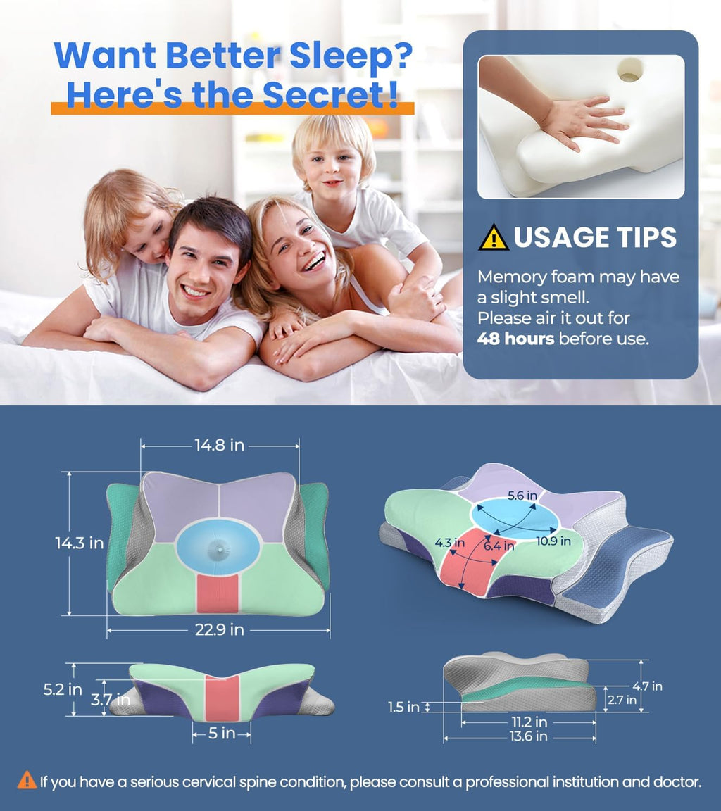 Ultra Pain Relief Cooling Pillow - Adjustable Ergonomic Memory Foam for Neck Support | Cozy Orthopedic Design
