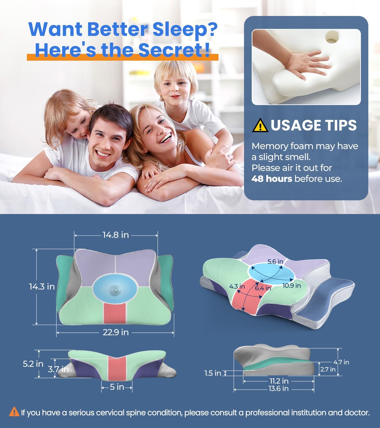 Regine Switzerland Ultra Pain Relief Cooling Pillow - Adjustable Ergonomic Memory Foam for Neck Support | Cozy Orthopedic Design for All Sleepers