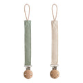 Mushie Linen Baby Pacifier Clip Holder - Soft Fabric Strap, 2-Pack in Olive & Shifting Sand