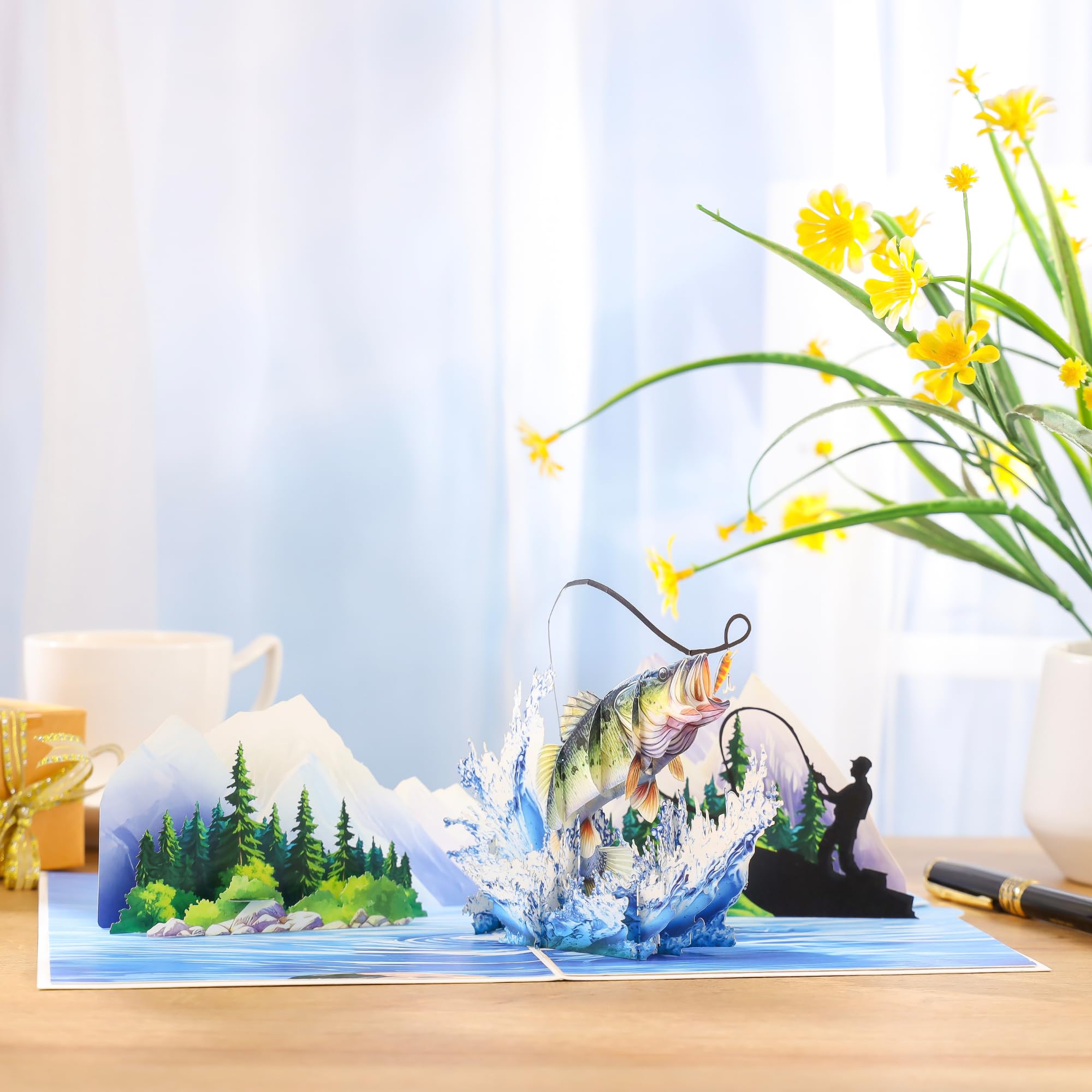 Pop Up Birthday Card Fishing, 3D Bass Fishing Popup Card For Husband, Dad, Men, Husband, Son, Brother, Grandpa, Fisherman Gift; All-Occasion Father's Day, Birthday, Outdoor, Thank You, Retirement