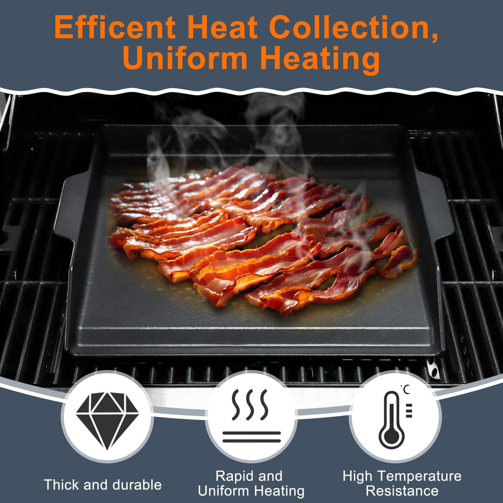 Criditpid Universal Large Cast Iron Cooking Griddle with Extra High Sidewalls for Gas Grills, Charcoal, 20 Inch Blackstone Griddle Pan Griddle Flat Top Grill Plate for 4 Burner Range Oven, 23" x 16"