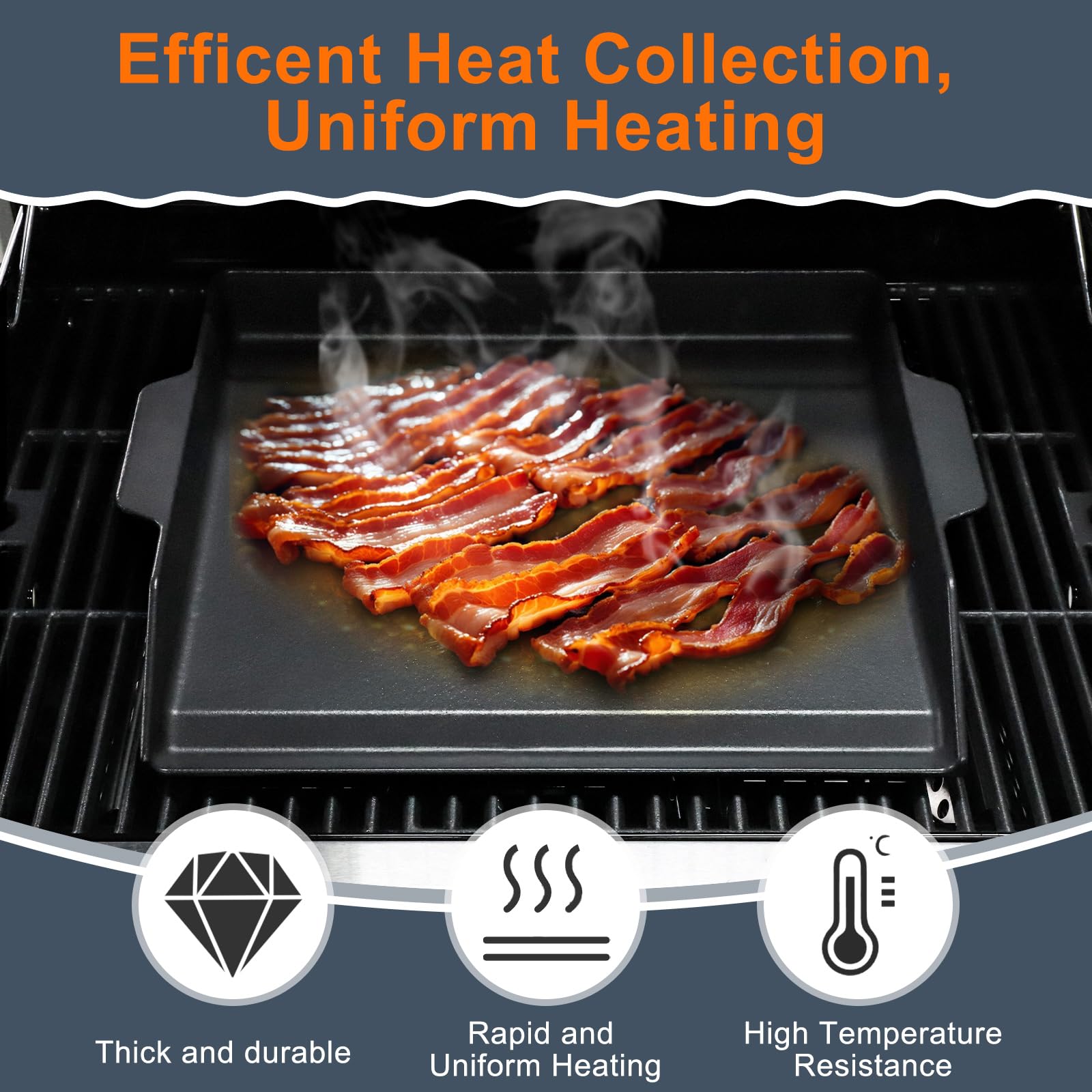 Criditpid Universal Large Cast Iron Cooking Griddle with Extra High Sidewalls for Gas Grills, Charcoal, 20 Inch Blackstone Griddle Pan Griddle Flat Top Grill Plate for 4 Burner Range Oven, 23" x 16"