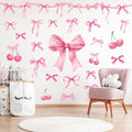 JarThenaAMCS Trendy Pink Bow Wall Stickers Coquette Light Pink Bow Knot Wall Decals Watercolor Room Mural Stickers for Valentine's Day Girls Party Home Bedroom Nursery, 7.9 x 11.8 Inch, 9 Sheets