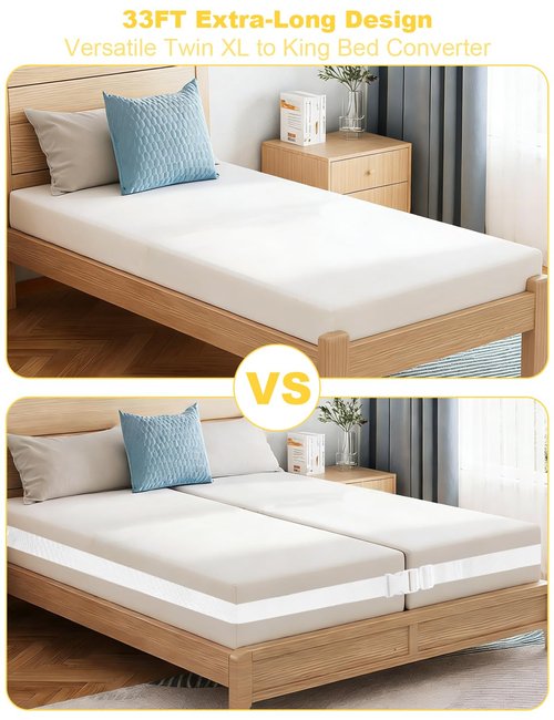 HAEZU 33 Feet Adjustable Mattress Straps Converter for Twin to King Bed,Twin Beds Connector to Make a King,Long Bed Mattress Connector with Buckle for Two Twins (White)