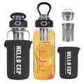 wangsdjy 34oz Glass Water Bottle with capacity Mark & Stainless Steel Tea Strainer-Large Capacity for Hot/Cold Drinks,Coffee,Tea,and Water-Includes Protective Sleeve,Perfect for Home,Office (34oz2PCS)