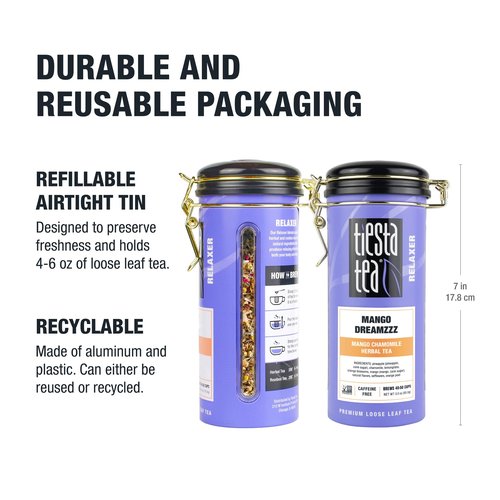 Tiesta Tea - Mango Dreamzzz Chamomile Loose Leaf Herbal Tea, Relaxing Chamomile & Lemongrass Blend, Caffeine-Free, Brew Hot or Iced, Refillable Tin, Makes Up to 50 Cups, 3 Ounce