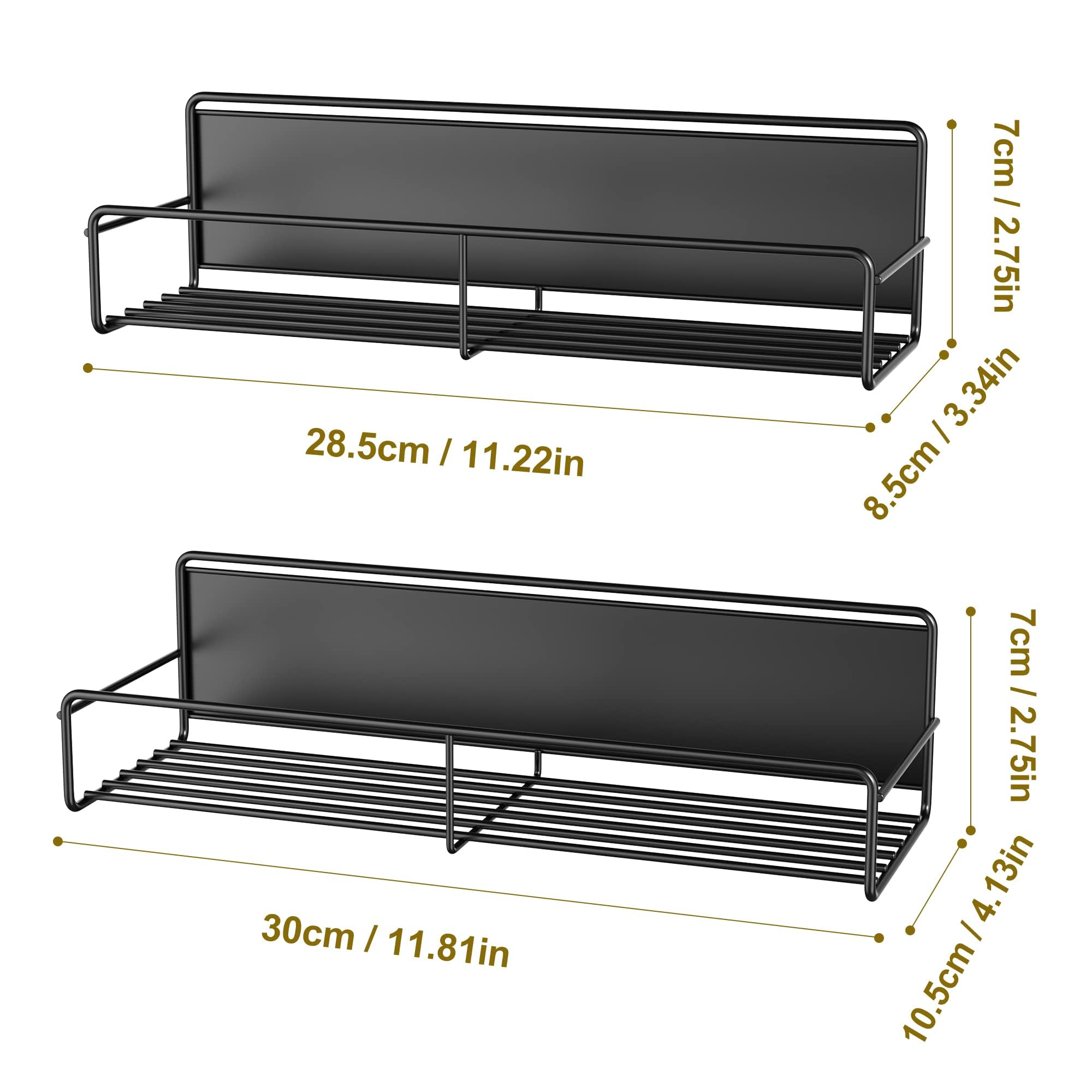 Mystozer 2 Pack Magnetic Spice Rack Organizer,Space Saver for Refrigerator and Microwave Oven, Magnetical Fridge Shelf for Jars,Seaoning,tins and Utensils (Black)