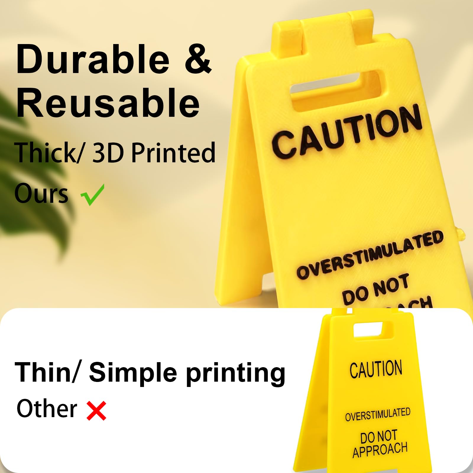 1 Pc Caution Overstimulated Desk Sign, Funny Prank Gift Office Desk Decor Overstimulated Do not Approach Warning Signs Humor Desktop Decoration (2 Pcs Caution)