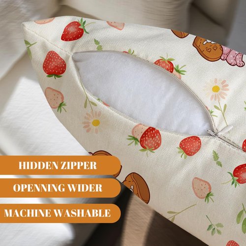 Cute Strawberry Pillow Covers Kawaii Accessories Strawberry Pillow Case Throw Pillow Covers Decorative Pillowcase Cushion Cover with Car Couch Sofa Chair Bed Living Room 18x18 Inch