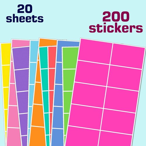 Colored Labels Stickers - 3" x 2" Large Adhesive Moving Labels | 10 Vibrant Colors - 200 Pack