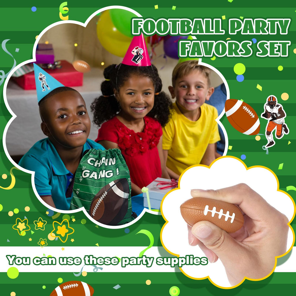 Yeepestmi 110Pcs Football Party Favors Drawstring Bags Football Goodie Bag with Mini Ball, Wristband, Slap bracelets, Keychains, Stickers for Football Party Supplies