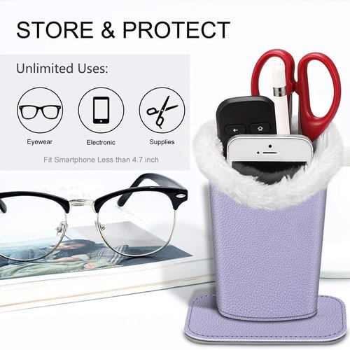 FINTIE Plush Lined Eyeglasses Holder, Glasses Stand Case, Anti-scratch Glasses Storage Organizer for Desk, Nightstand, Office, Lilac Purple