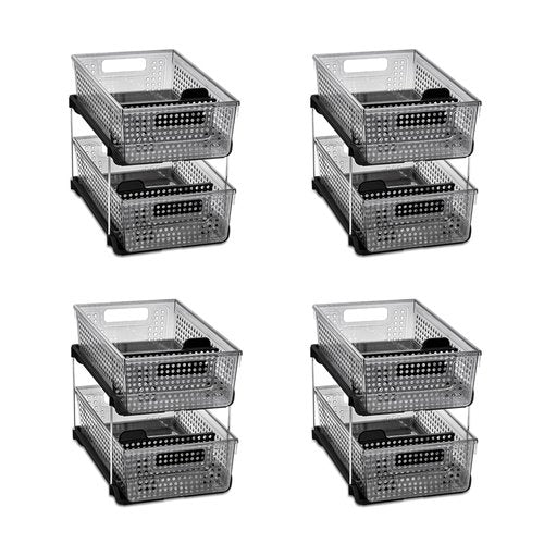 madesmart 2-Tier Organizer Multi-Purpose Slide-Out Storage with Handles and Dividers for Home and Bath, Pack of 4, Carbon