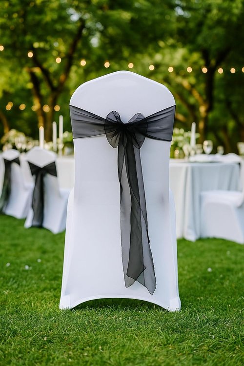 Elegant Organza Chair Sashes - Sheer Fabric for Weddings & Events | Pack of 10, Black