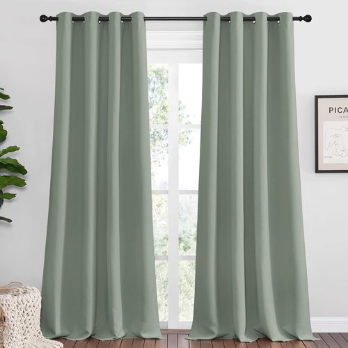 NICETOWN Greyish Green Blackout Curtains - 90" Long, Sound Reducing, Heat & Cold Blocking | 55" Wide, 2 Panels