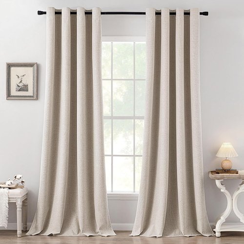 MIULEE Blackout Linen Textured Curtains - Thermal Insulated Room Darkening Drapes | 52 x 108 Inch (2 Panels)