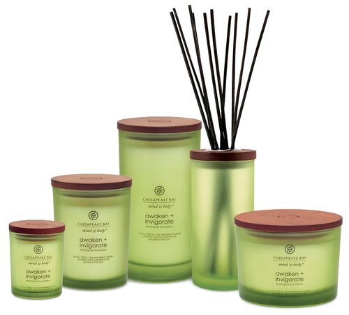 Chesapeake Bay Candle Scented Candles, Awaken + Invigorate (Lemongrass Eucalyptus), Medium 2-Pack, Green, Brown, 2 Count