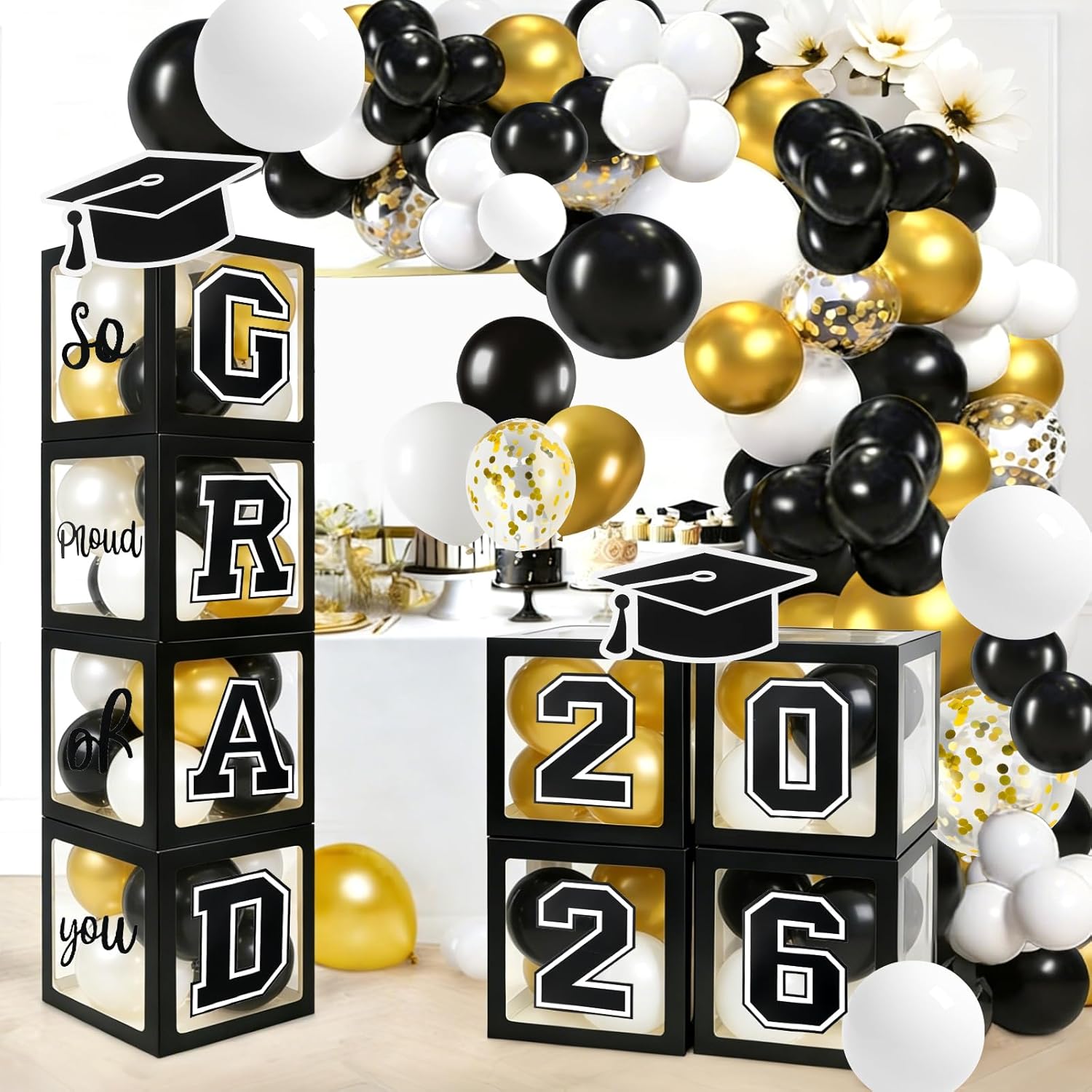 Regine Switzerland Graduation Decorations - 2026 Party Set with 129pcs Balloons & Arch Garland | Black