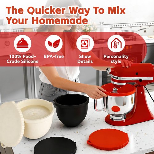 Silicone Bowl Liners for KitchenAid 5 Qt Tilt-Head Stand Mixer, Thicker Non-Stick Mixer Bowl Liners, Odorless Heat & Cold Resistant, Easy Clean, Set of 3 with Lids