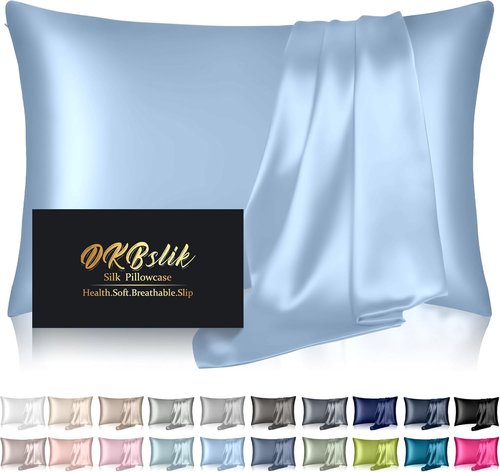 Mulberry Silk Pillowcase by Skiennix - Anti-Acne Cooling Sleep Cover | Standard Size, Haze Blue
