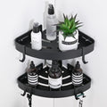 DUFU Adhesive Corner Shower Caddy - Rust Proof Aluminum Bathroom Organizer | No Drilling, 2 Pack (Black)