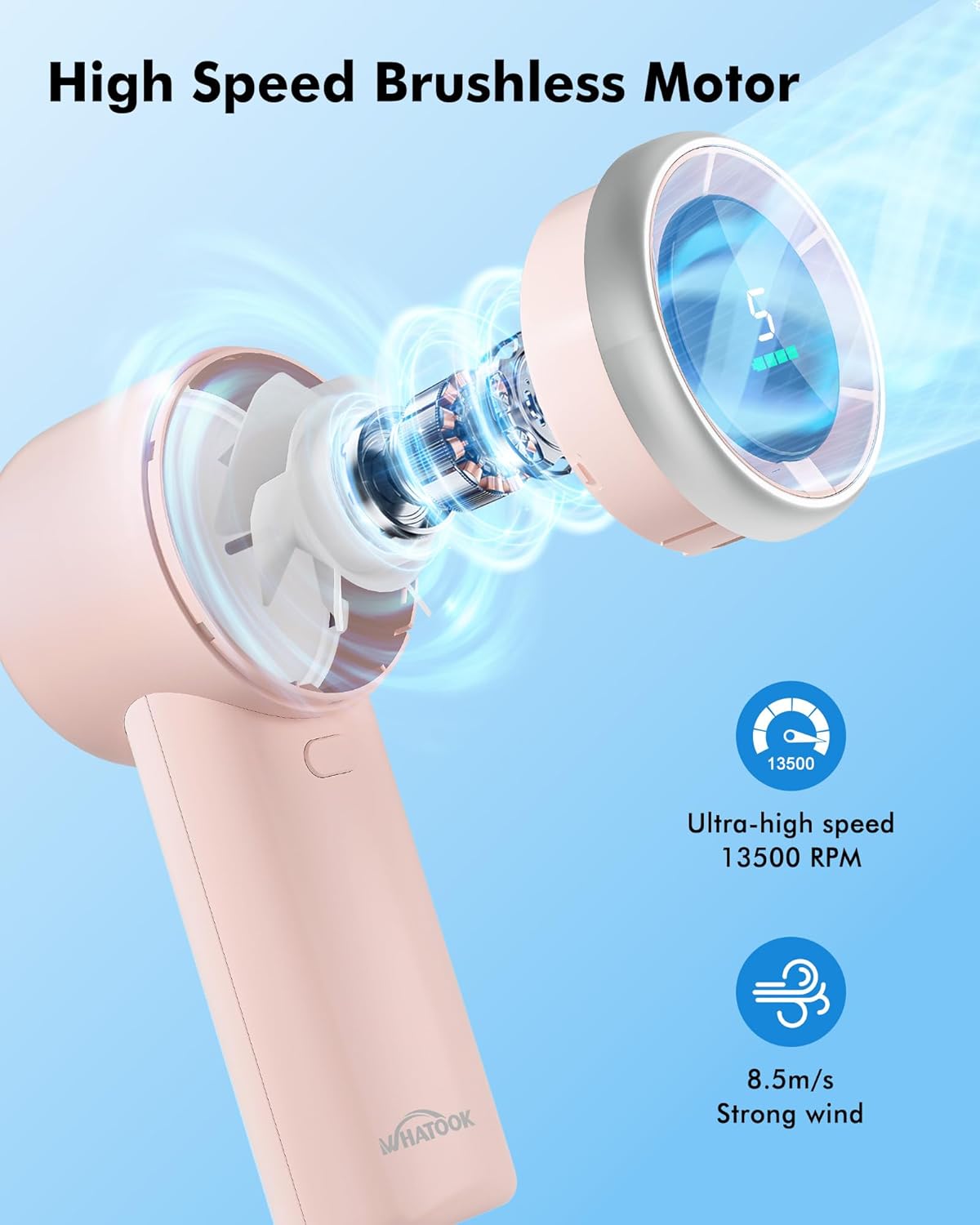 WHATOOK Portable Handheld Mini Fan - High-Speed Cooling, 10-Hour Battery Life, USB Rechargeable | Pink
