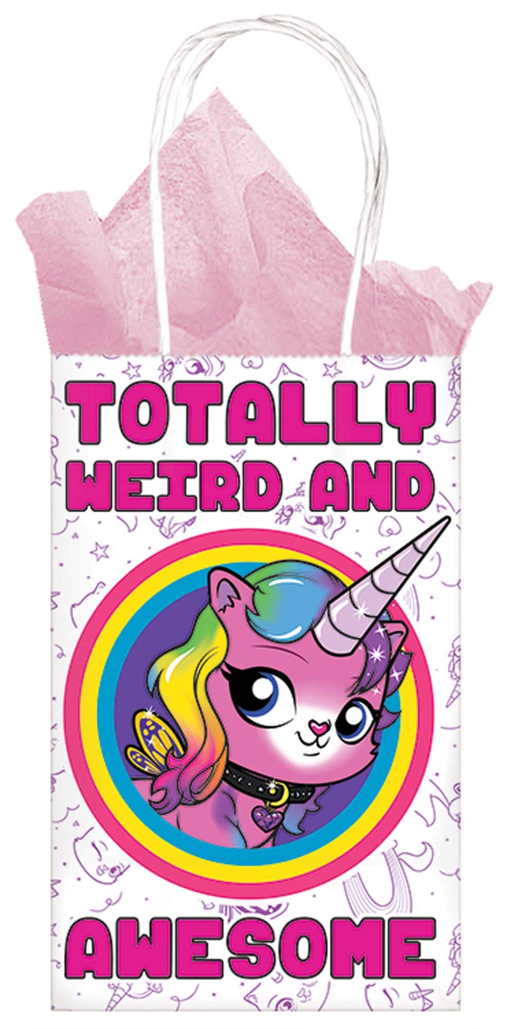 Rainbow Butterfly Unicorn Kitty Printed Paper Gift Bags | 8 1/2" x 5 1/4" x 3 1/4" | Pink - 8 pcs.