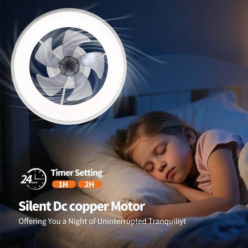 CxiFzer 19‘’Ceiling Fan with Light Memory and Remote,Low Profile Flush Mount Memory,5 Blades 6 Speeds, Dimmable LED, Quiet DC Motor, for Bedroom, Living Room, White