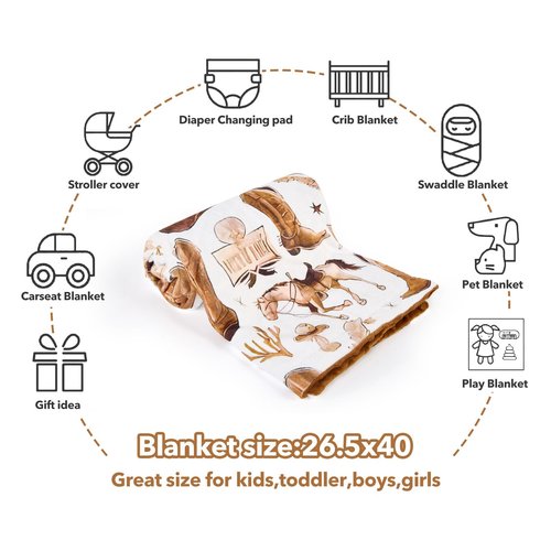 Cowboy Baby Blanket for Boys Girls Soft Fleece Minky Blanket with Dotted Backing Double Layer Newborn Toddler Blankie for Nursery Stroller Crib Gift to Son Nephew Grandson 26.5 * 40 Inches