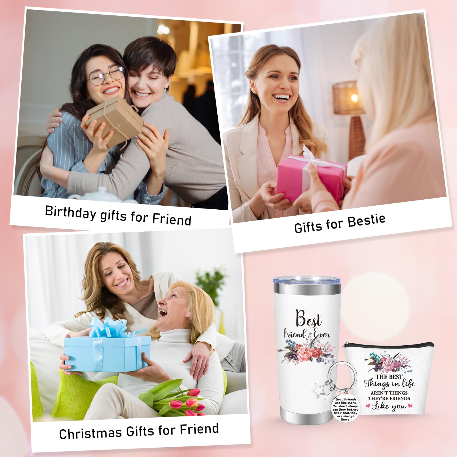 NXPOY Gifts for friend, Fried gift, Birthday gifts for women 20OZ Tumbler+Cosmetic bag + Keychain