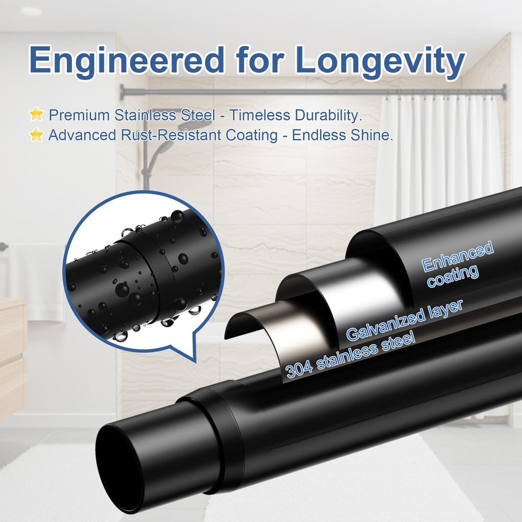 Tension Curtain Rod 32-90Inch Black Tension Rod Adjustable Curtain Rods No Drilling Spring Rods Shower Rods for Bathroom,Windows,Closets,Doorway,Patio