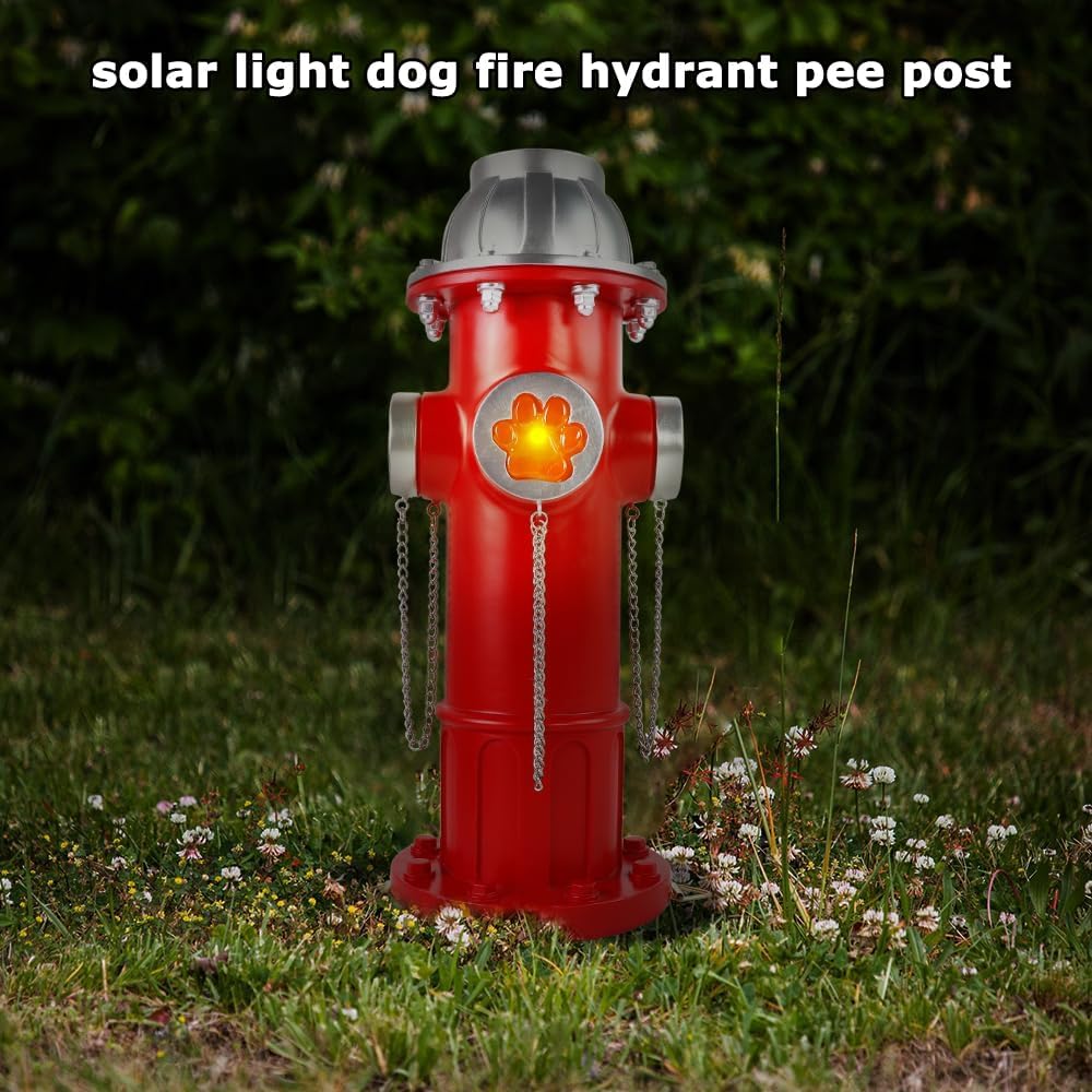 Skiennix Fake Fire Hydrant Statue - Solar Light with Glowing Paw Prints for Garden Decor | 14.5" Tall