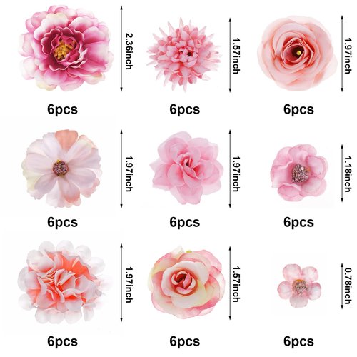 54Pcs Faux Flowers Heads Small Decorative Flowers for Crafts Cake Wreath Garlands Wedding Table Home Decoration