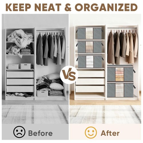 BALEINE 2 Pack Clothes Storage Bags, 16 Gallon Storage Containers with Reinforced Handle, Sturdy Zipper, Closet Organizer for Blanket, Comforter, Pillow, Bedding (Grey, 2 Pack)