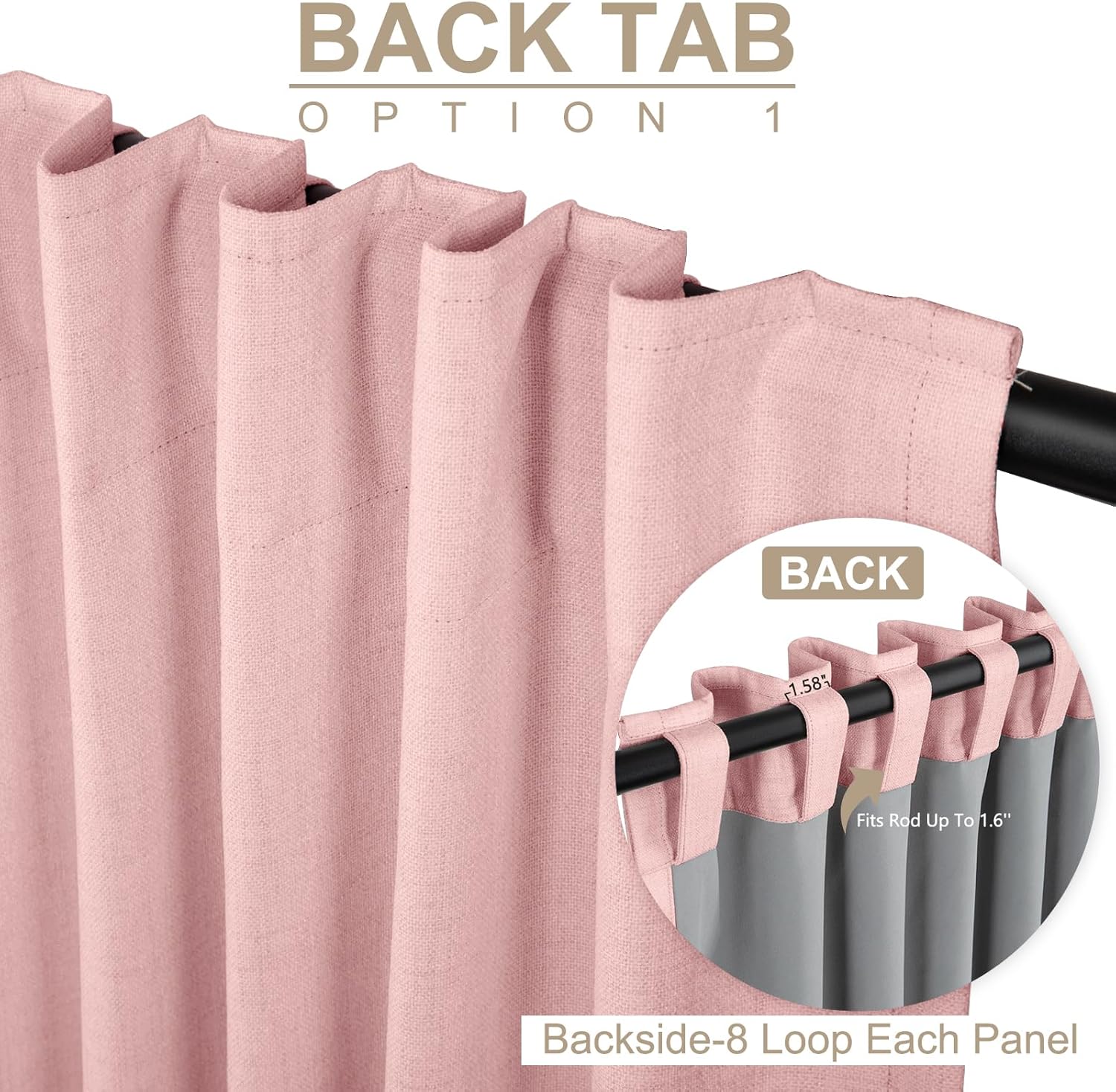 Regine Switzerland 100% Blackout Linen Curtains - Thermal Insulated Drapes, 2 Panels Set, 50" W x 84" L, Baby Pink