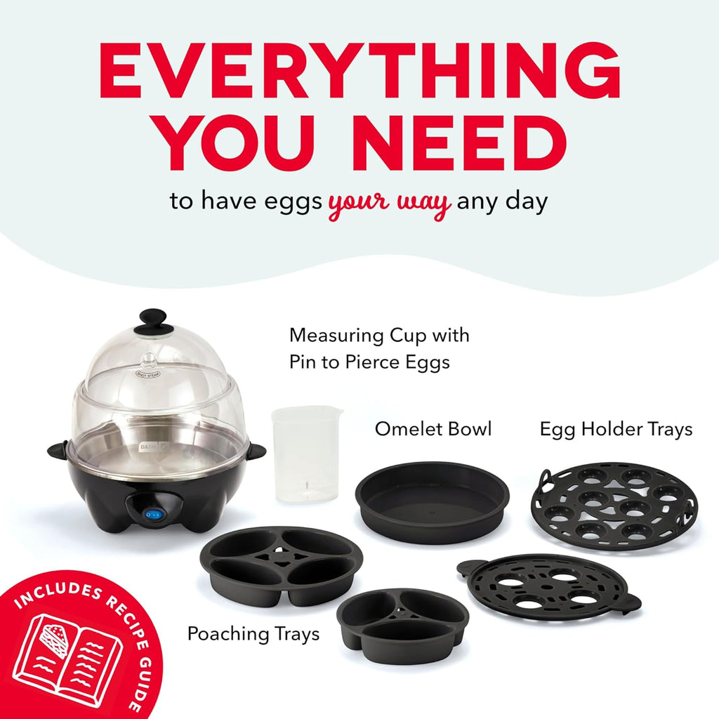 Dash Deluxe Egg Cooker - 3-in-1 Boiler, Poacher & Steamer - Holds 12 Eggs, Black | Dishwasher Safe & BPA Free