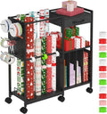 Kikihouse Gift Wrap Organizer Cart - Rolling Storage Station with 12PCS Slap Bands & Hooks | Black