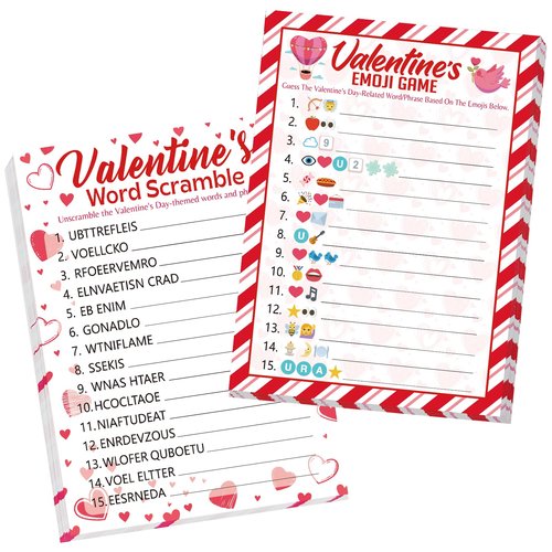 25 Players Valentine's Party Games for Adults Kids Valentines Day Games Cards Valentines Parties Emoji Game Word Scramble Game with Answer Key for Boys Girls Family Office Large Groups Activities