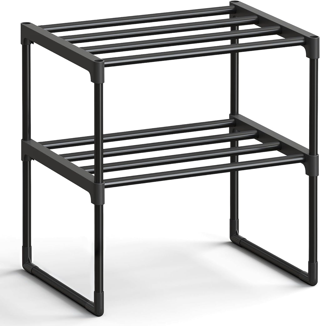 SONGMICS Shoe Rack - 2-Tier Metal Organizer for 3-6 Pairs | Stackable & Versatile Design, Black 11.8 x 16.7 x 14.8 Inches