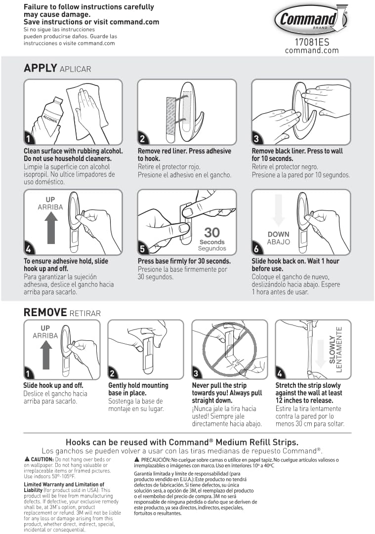 Command Medium Designer Hooks - Damage-Free Wall Hook with Adhesive Strips | Holds Up to 3 lb, 9 Hooks & 12 Strips