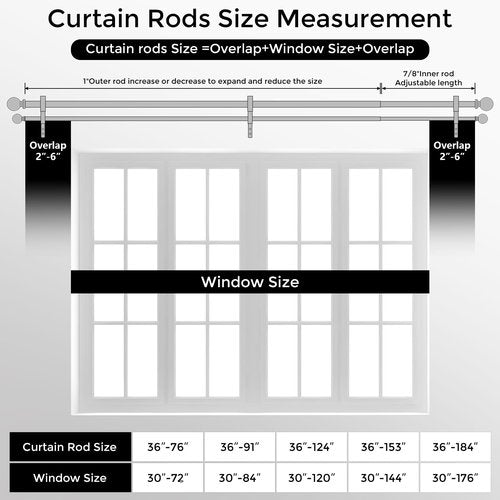 Double Curtain Rod, 1 Inch Black Dual Curtain Rods for Windows 48 to 84 Inch, Decorative Adjustable Heavy Duty Telescopic Spliced Window Treatment Rods Set for Bedroom Living Room Farmhouse